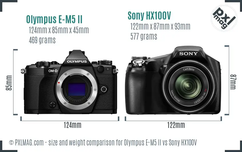 Olympus E-M5 II vs Sony HX100V size comparison