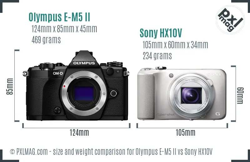 Olympus E-M5 II vs Sony HX10V size comparison
