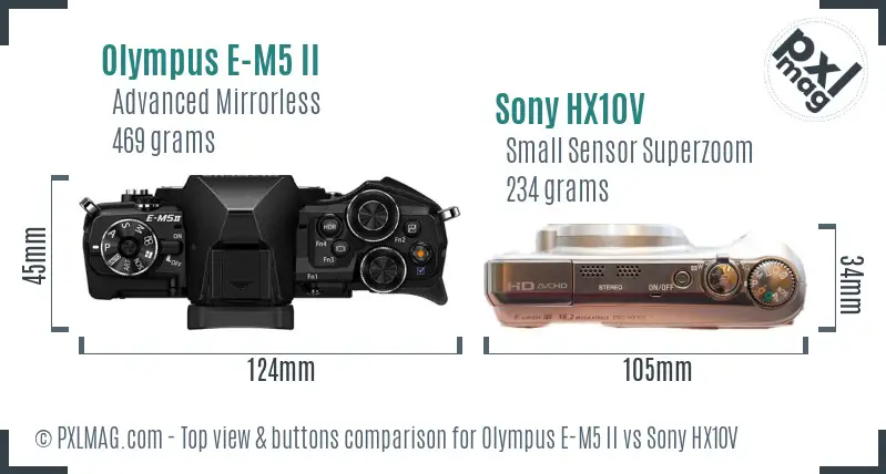 Olympus E-M5 II vs Sony HX10V top view buttons comparison