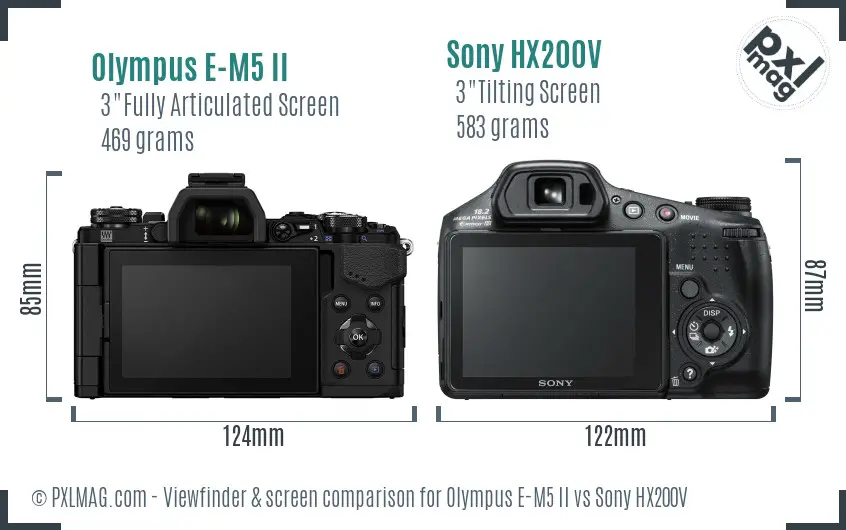 Olympus E-M5 II vs Sony HX200V Screen and Viewfinder comparison