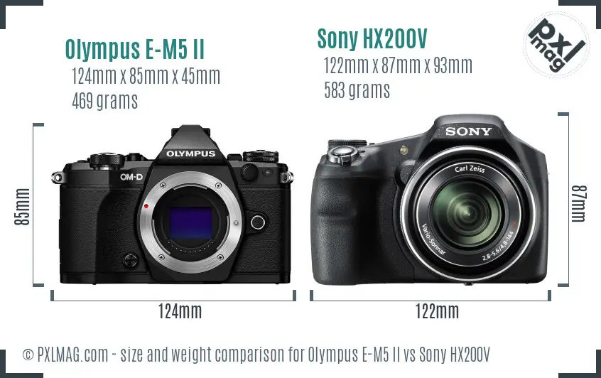 Olympus E-M5 II vs Sony HX200V size comparison