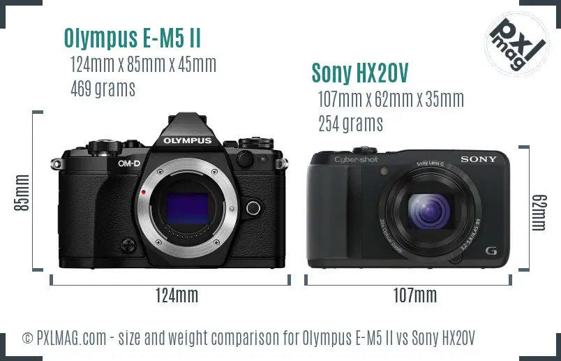 Olympus E-M5 II vs Sony HX20V size comparison