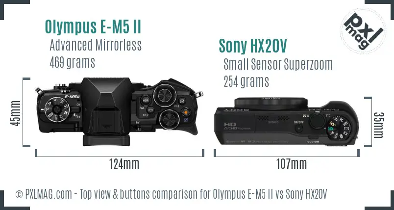 Olympus E-M5 II vs Sony HX20V top view buttons comparison