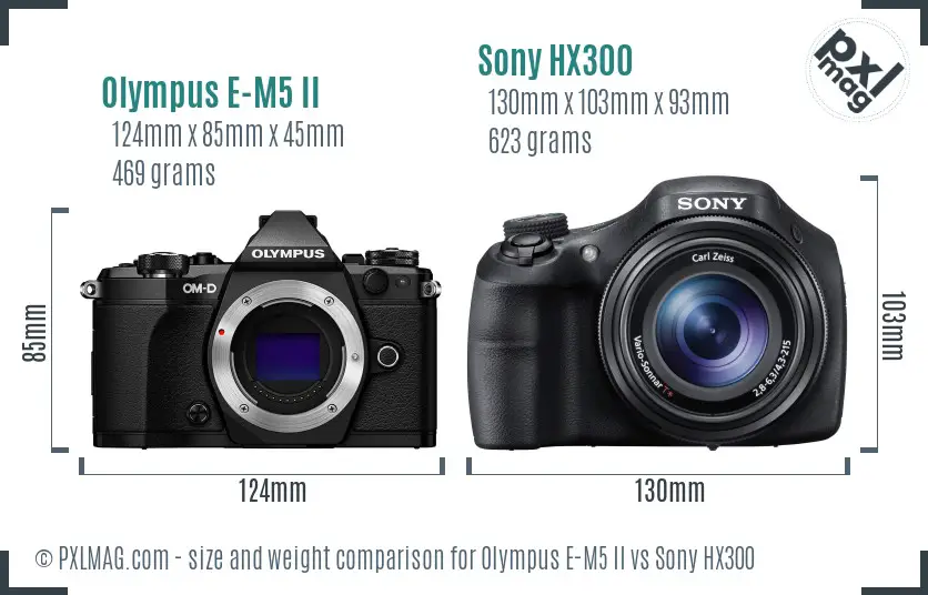 Olympus E-M5 II vs Sony HX300 size comparison