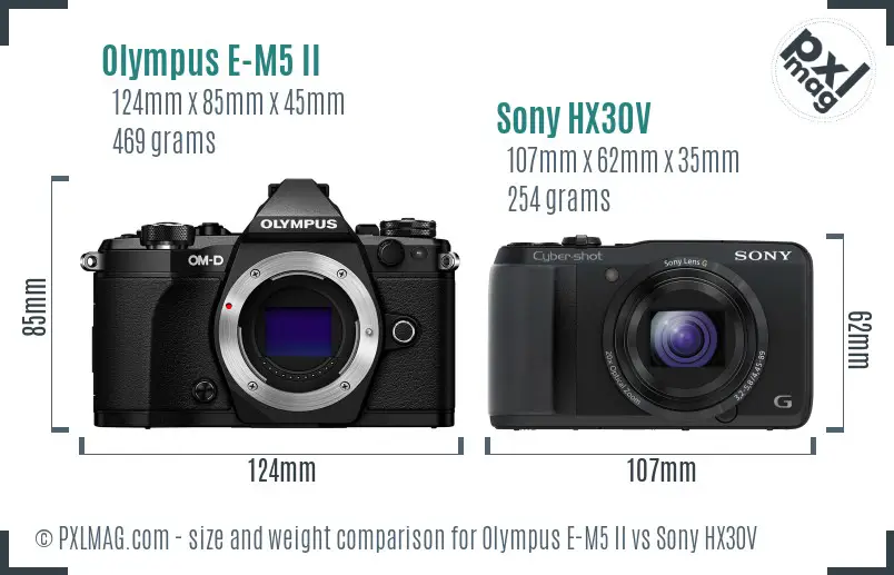 Olympus E-M5 II vs Sony HX30V size comparison