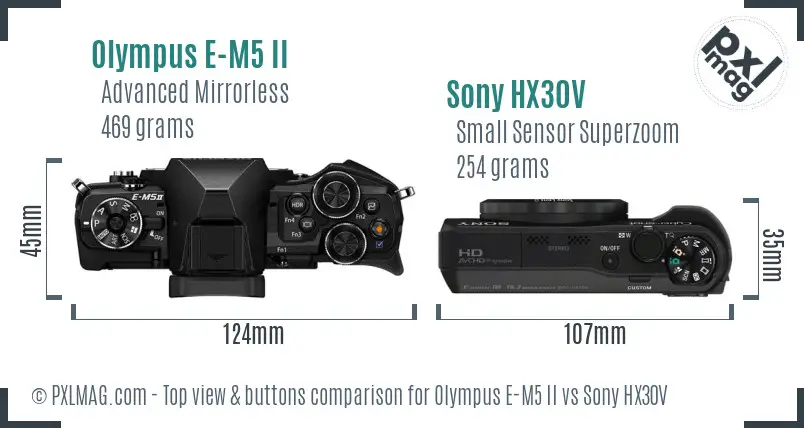 Olympus E-M5 II vs Sony HX30V top view buttons comparison