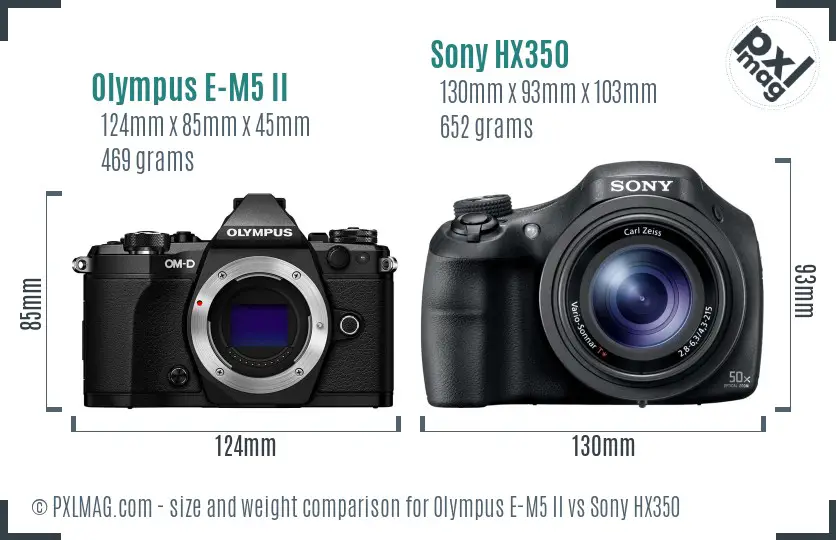 Olympus E-M5 II vs Sony HX350 size comparison