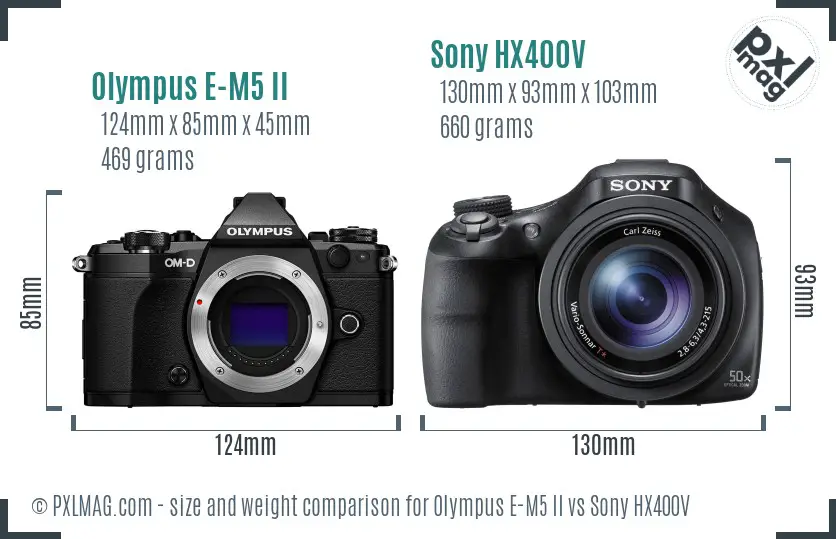 Olympus E-M5 II vs Sony HX400V size comparison