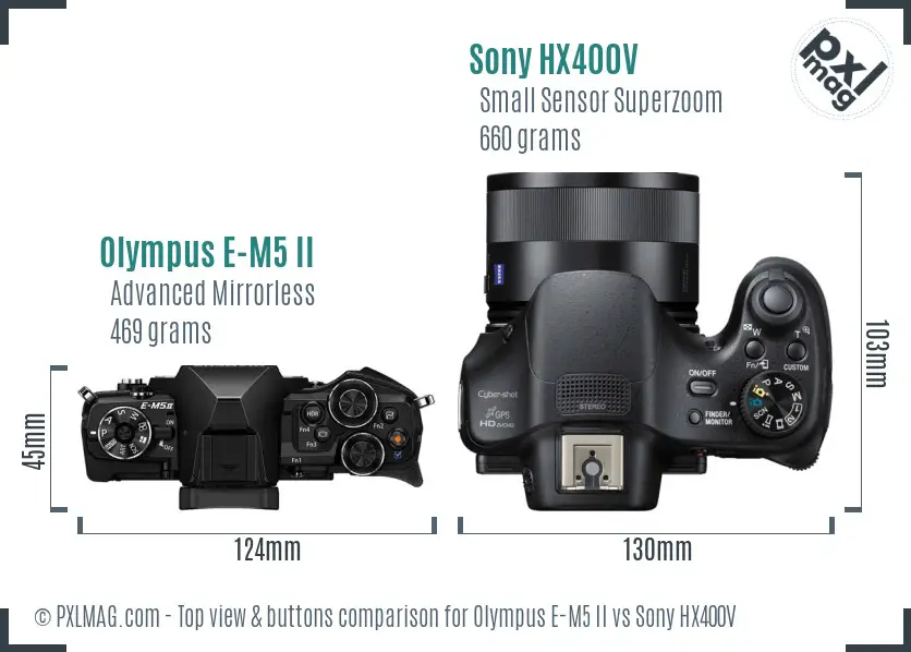 Olympus E-M5 II vs Sony HX400V top view buttons comparison