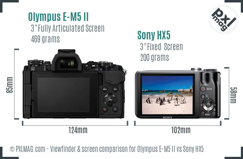 Olympus E-M5 II vs Sony HX5 Screen and Viewfinder comparison