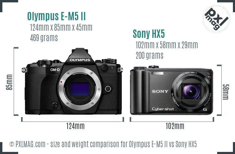 Olympus E-M5 II vs Sony HX5 size comparison