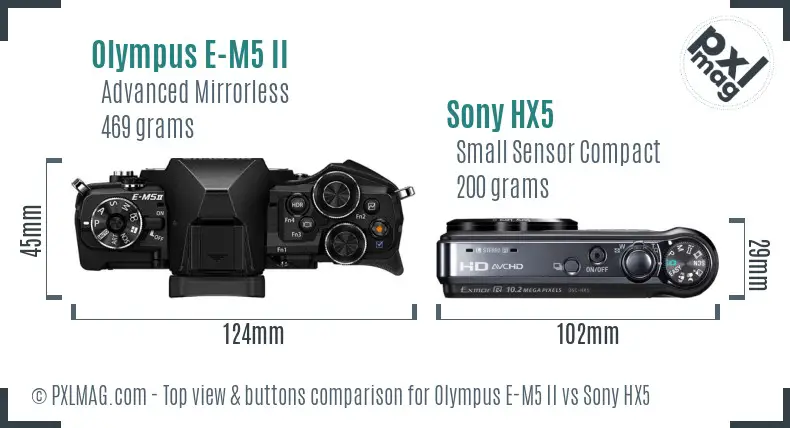 Olympus E-M5 II vs Sony HX5 top view buttons comparison