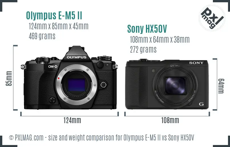 Olympus E-M5 II vs Sony HX50V size comparison