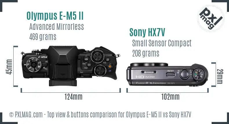 Olympus E-M5 II vs Sony HX7V top view buttons comparison