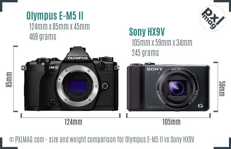 Olympus E-M5 II vs Sony HX9V size comparison