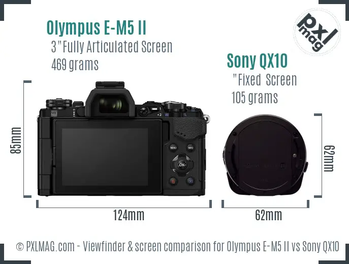 Olympus E-M5 II vs Sony QX10 Screen and Viewfinder comparison