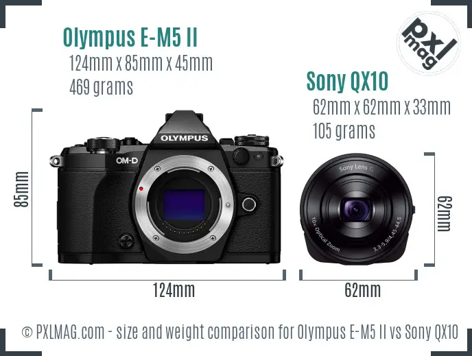 Olympus E-M5 II vs Sony QX10 size comparison
