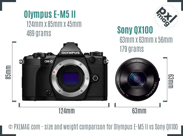 Olympus E-M5 II vs Sony QX100 size comparison
