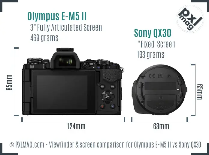 Olympus E-M5 II vs Sony QX30 Screen and Viewfinder comparison