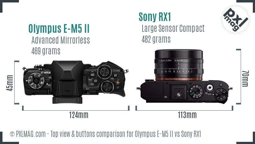 Olympus E-M5 II vs Sony RX1 top view buttons comparison