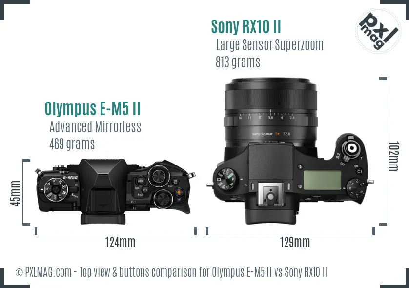 Olympus E-M5 II vs Sony RX10 II top view buttons comparison