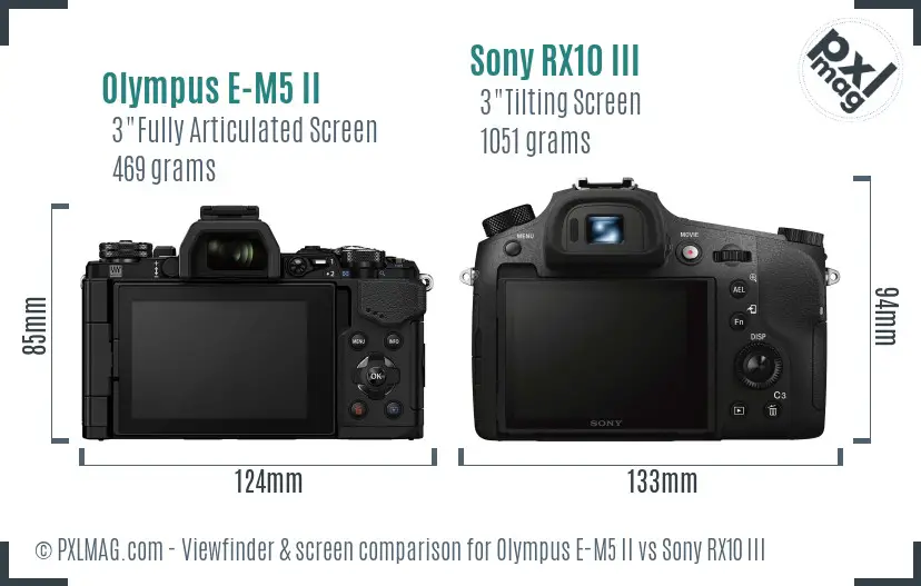 Olympus E-M5 II vs Sony RX10 III Screen and Viewfinder comparison