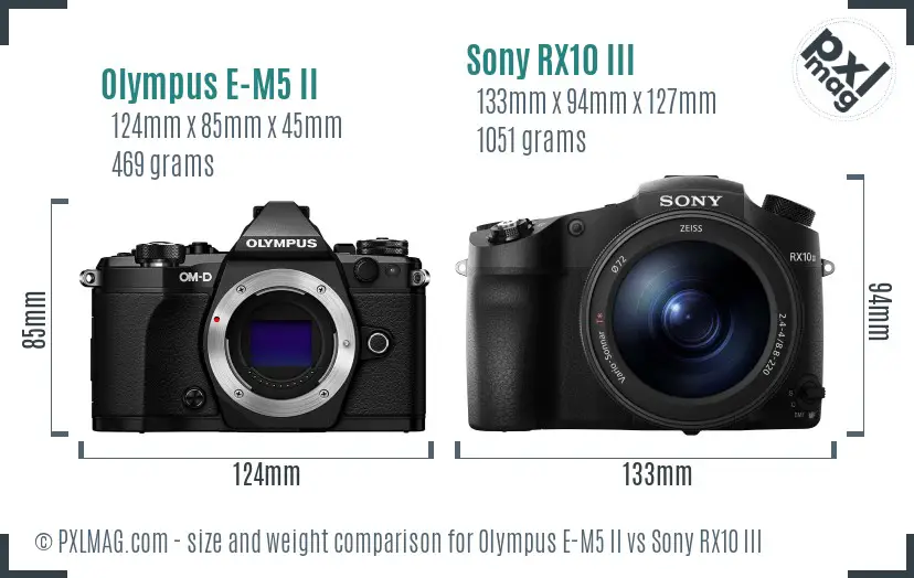 Olympus E-M5 II vs Sony RX10 III size comparison