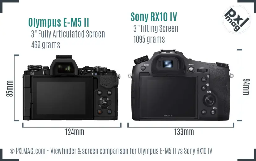 Olympus E-M5 II vs Sony RX10 IV Screen and Viewfinder comparison