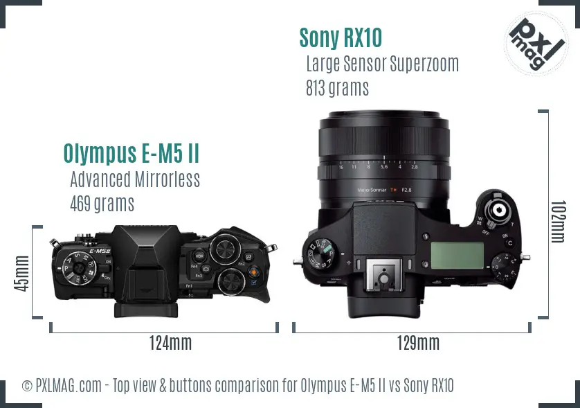 Olympus E-M5 II vs Sony RX10 top view buttons comparison