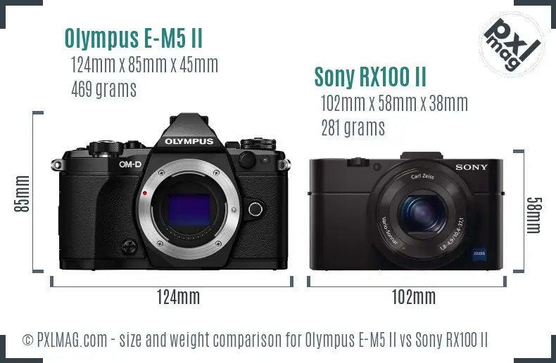 Olympus E-M5 II vs Sony RX100 II size comparison