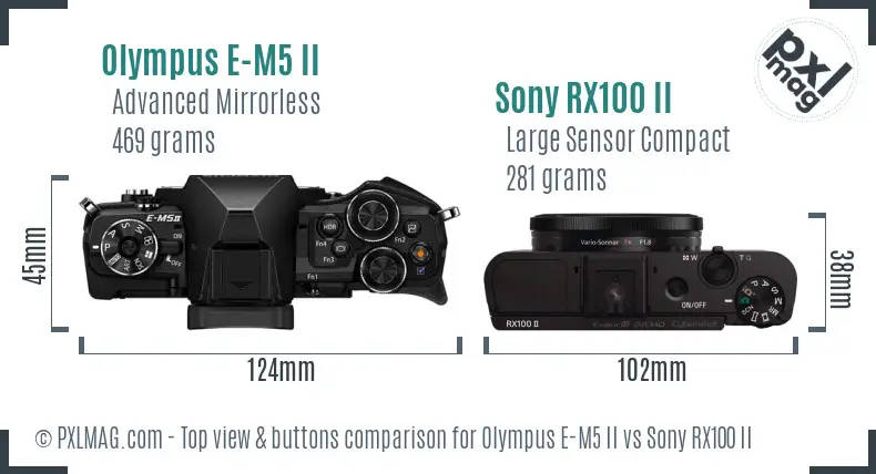 Olympus E-M5 II vs Sony RX100 II top view buttons comparison