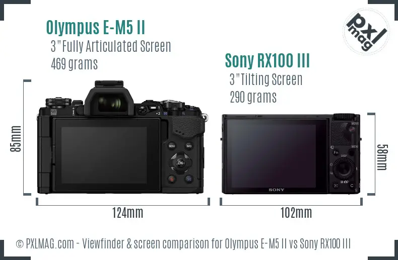 Olympus E-M5 II vs Sony RX100 III Screen and Viewfinder comparison