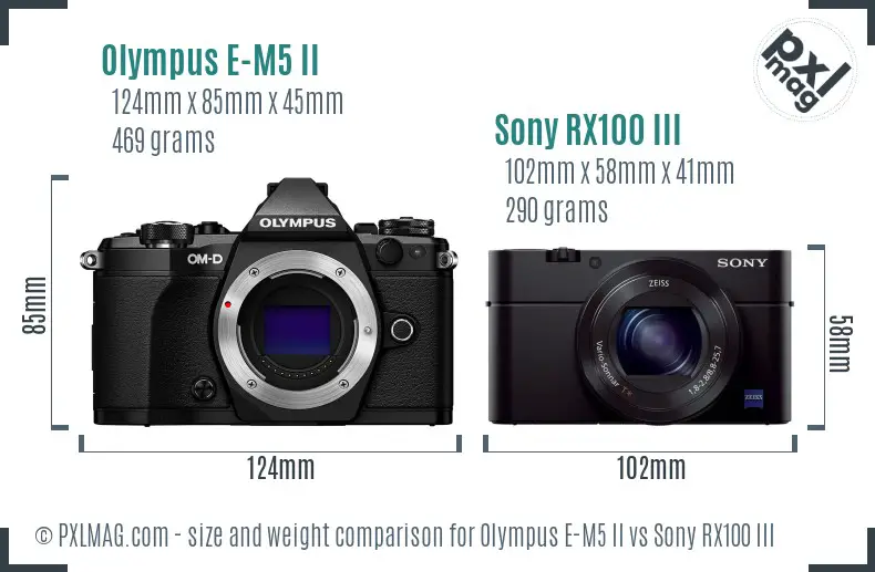 Olympus E-M5 II vs Sony RX100 III size comparison
