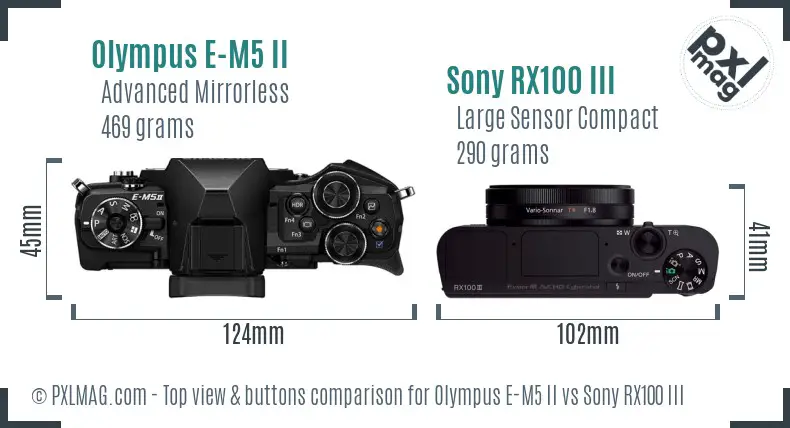 Olympus E-M5 II vs Sony RX100 III top view buttons comparison