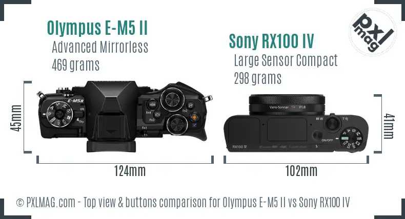 Olympus E-M5 II vs Sony RX100 IV top view buttons comparison
