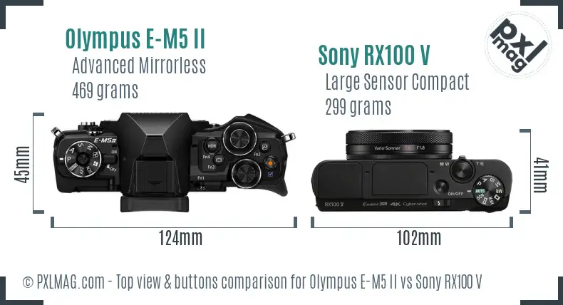 Olympus E-M5 II vs Sony RX100 V top view buttons comparison
