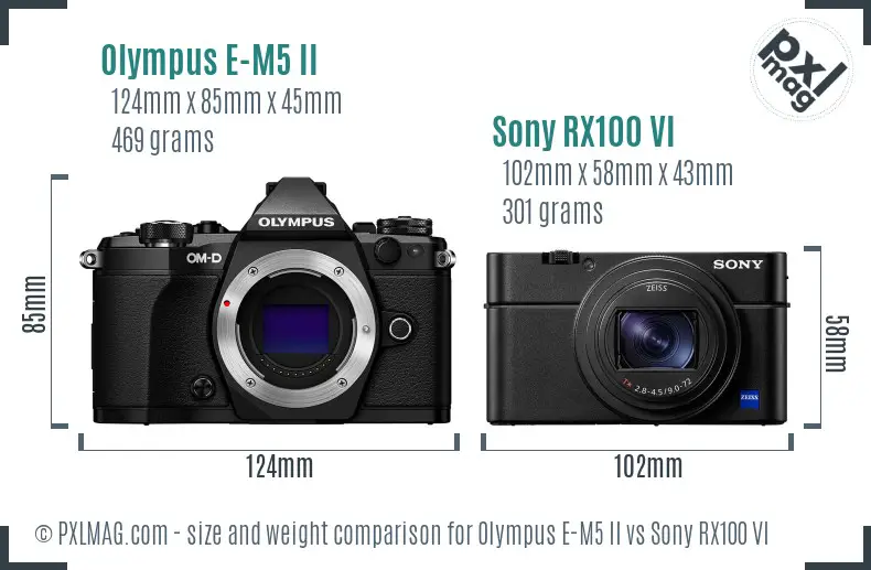 Olympus E-M5 II vs Sony RX100 VI size comparison Olympus E-M5 II vs Sony RX100 VI size comparison