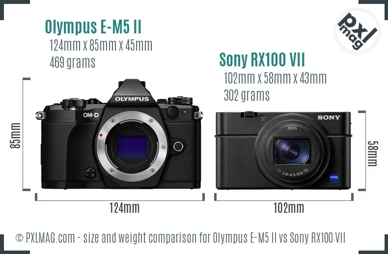 Olympus E-M5 II vs Sony RX100 VII size comparison