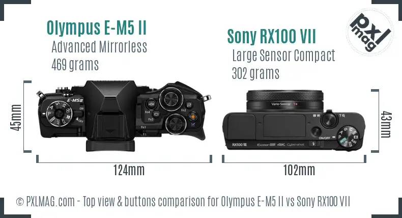 Olympus E-M5 II vs Sony RX100 VII top view buttons comparison