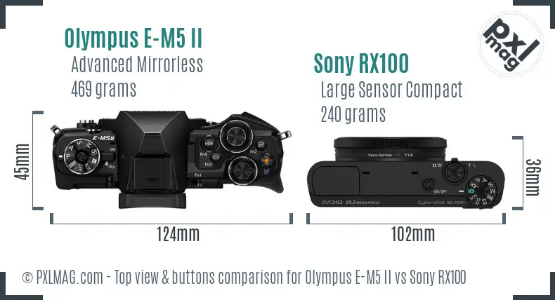 Olympus E-M5 II vs Sony RX100 top view buttons comparison