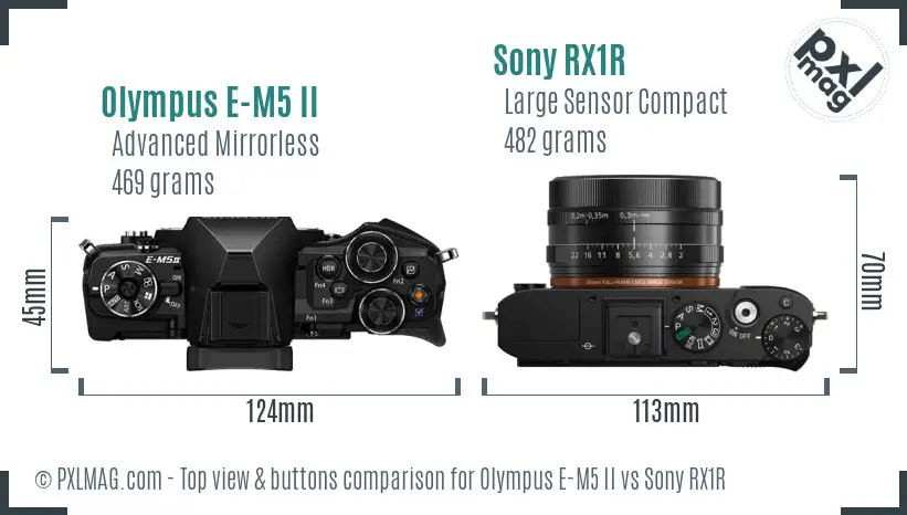 Olympus E-M5 II vs Sony RX1R top view buttons comparison