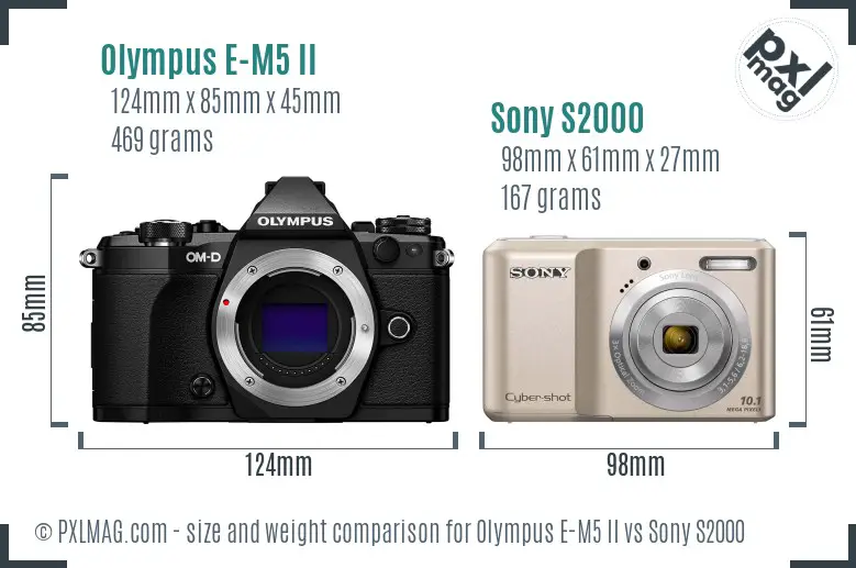 Olympus E-M5 II vs Sony S2000 size comparison