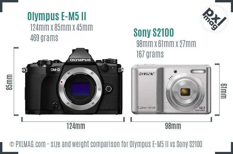 Olympus E-M5 II vs Sony S2100 size comparison