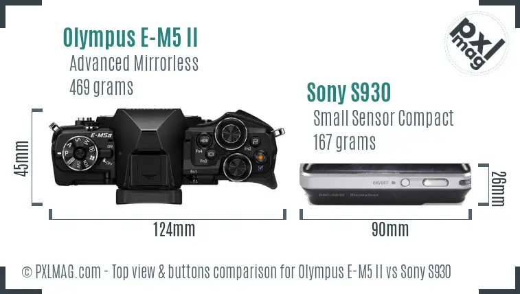Olympus E-M5 II vs Sony S930 top view buttons comparison Olympus E-M5 II vs Sony S930 top view buttons comparison