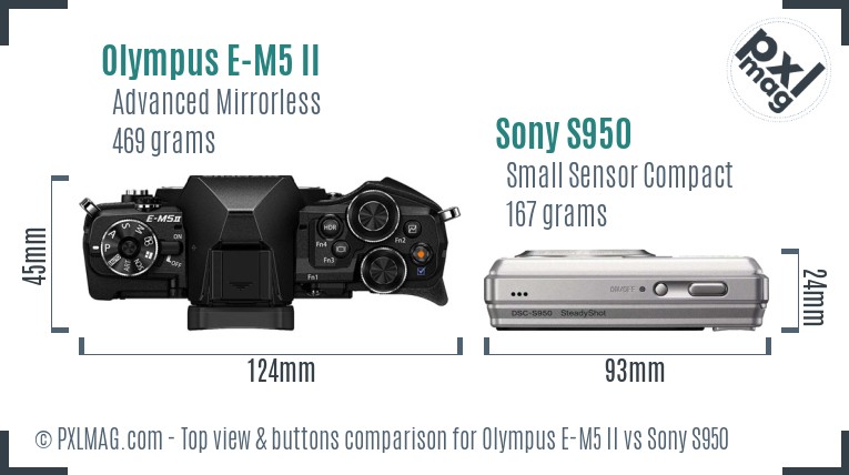 Olympus E-M5 II vs Sony S950 top view buttons comparison