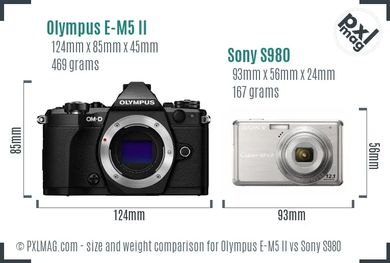 Olympus E-M5 II vs Sony S980 size comparison Olympus E-M5 II vs Sony S980 size comparison
