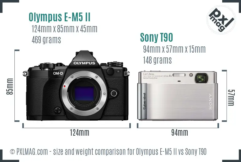 Olympus E-M5 II vs Sony T90 size comparison Olympus E-M5 II vs Sony T90 size comparison