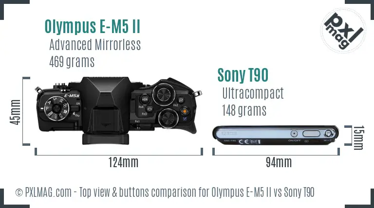 Olympus E-M5 II vs Sony T90 top view buttons comparison