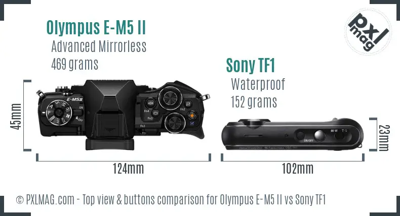 Olympus E-M5 II vs Sony TF1 top view buttons comparison