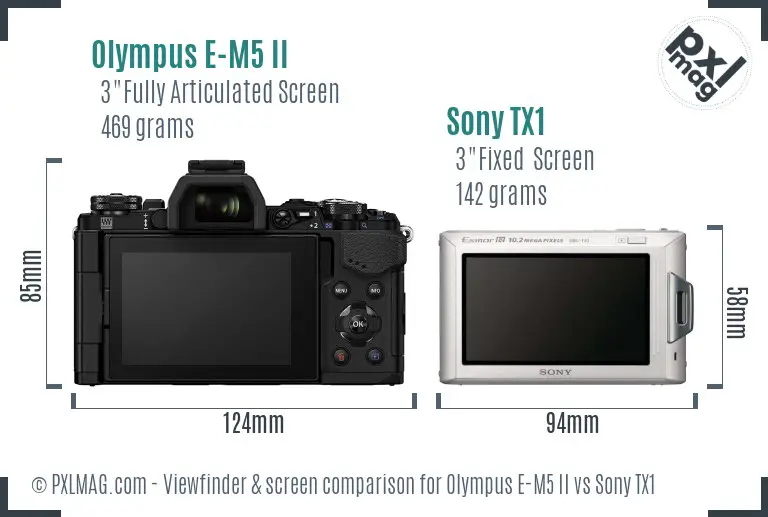 Olympus E-M5 II vs Sony TX1 Screen and Viewfinder comparison